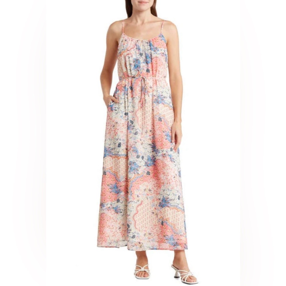 Sam Edelman Spaghetti Strap Pink & Blue Paisley Chiffon Maxi Dress XL